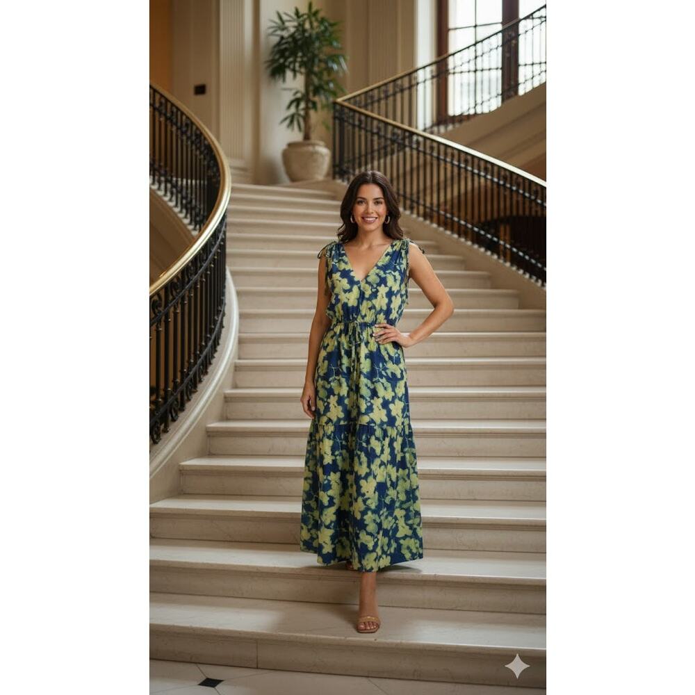 Calvin Klein Size 14 Blue Floral Sheath Dress Yellow Flowers Career EUC - Picture 9 of 9